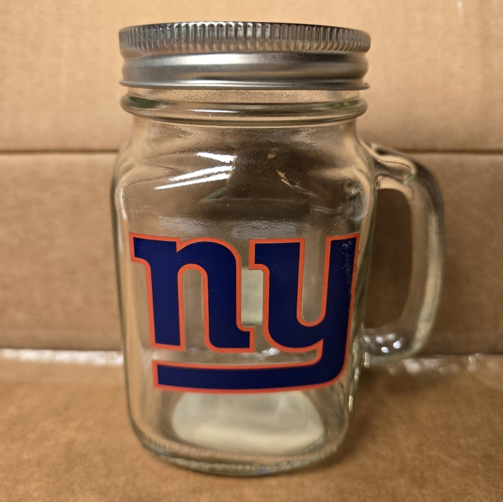 NY Giants Glass Mason Jar Mug